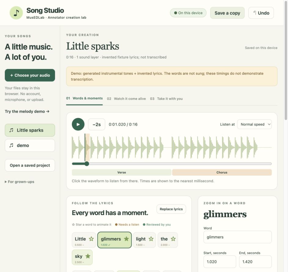 Song Studio interface preview