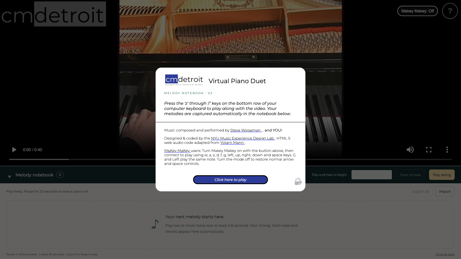 Virtual Piano Duet interface preview